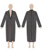 Women's coat sewing pattern 0105 – technical flat sketch, front and back view, EU sizes 36–46