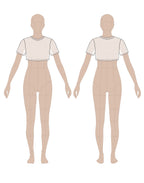 Women's cropped t-shirt sewing pattern 0207 – technical flat sketch, front and back view, EU sizes 36–46