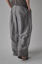 Patternalism pattern #0202 men pleated pants – backside view, female model