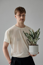Men t-shirt made from Patternalism sewing pattern #0203 – front view, male model