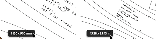 large-format PDF sewing pattern layout showing dimensions for plotter printing