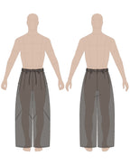 Men's Pants Sewing Pattern 0202  – technical flat sketch, front and back view, EU sizes 46–56