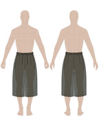 Men's shorts sewing pattern #0201  – technical flat sketch, front and back view, EU sizes 46–56