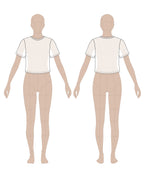 Women's t-shirt sewing pattern 0206 – technical flat sketch, front and back view, EU sizes 36–46